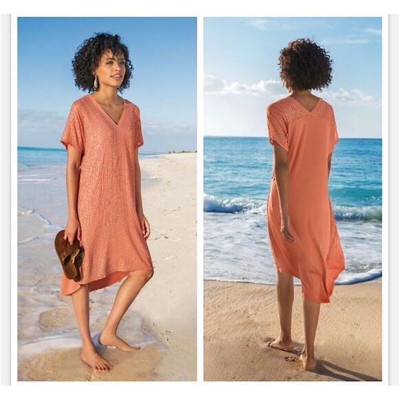 Soft Surroundings NWT Aragon Resplendent Sequin Front Flowy Dress Coral L - Picture 1 of 9